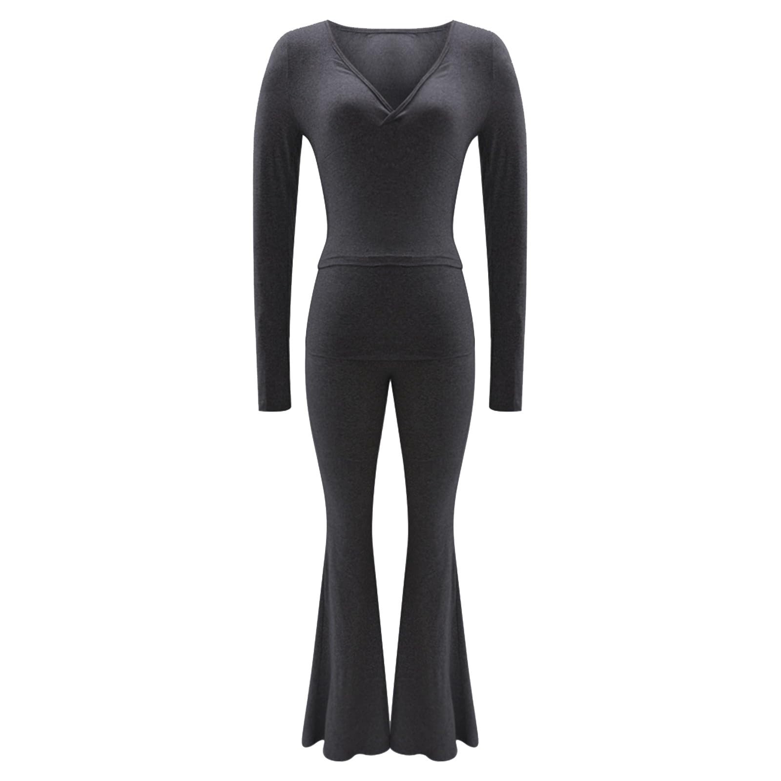 thumbnail image 5 of Conjunto de entrenamiento de 2 piezas para mujer: top corto de manga larga y pantalones de yoga con vuelta, conjunto de fitness a juego, 5 of 5
